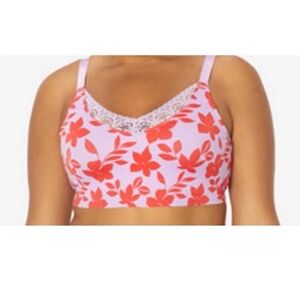 Ruby Ribbon Diva Floral Lace Bralette - Pink and Red Size 38 Large